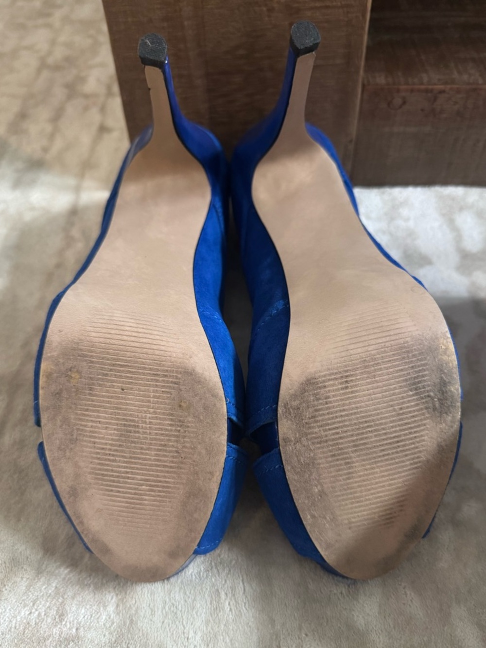 Steve Madden Cobalt Blue Suede Open-Toe Stiletto Heels - Picture 5 of 6